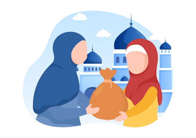 Muslim People Giving Alms  Illustration