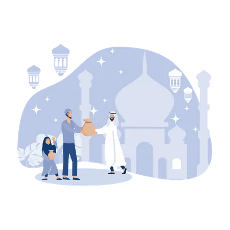 Muslim people giving charity Illustration