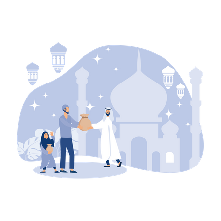 Muslim people giving charity  Illustration