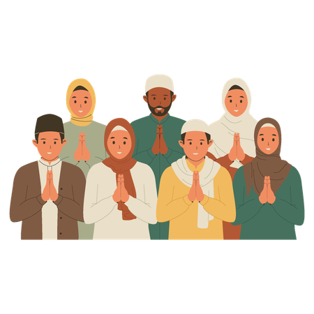 Muslim people greeting eid al fitr  Illustration