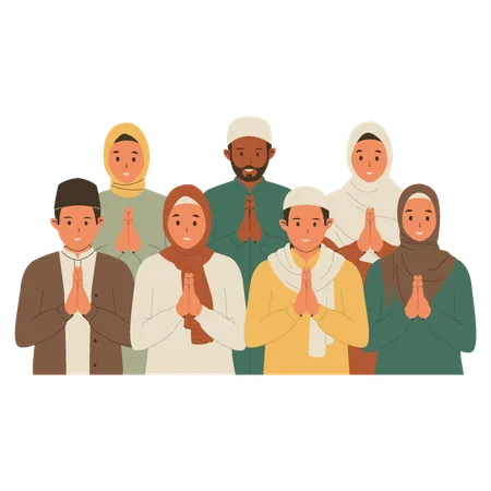 Muslim people greeting eid al fitr  Illustration