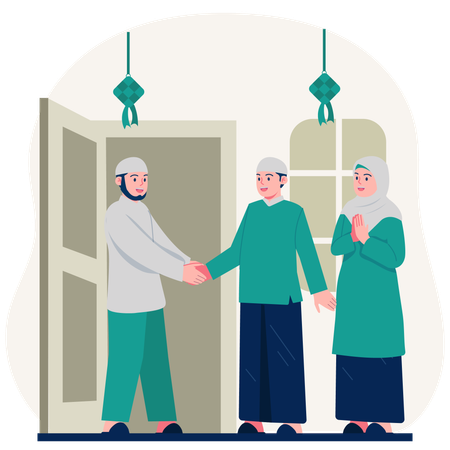 Muslim people greeting eid to each other  Illustration