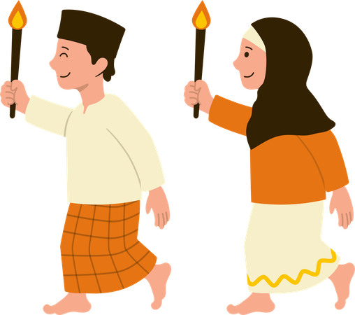 Muslim people holding lanterns  Illustration