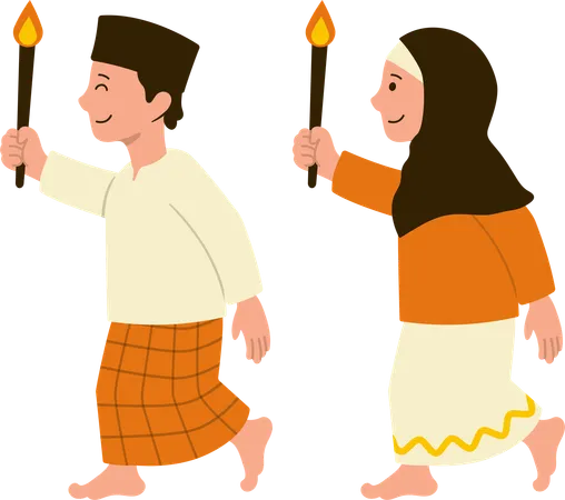 Muslim people holding lanterns  Illustration