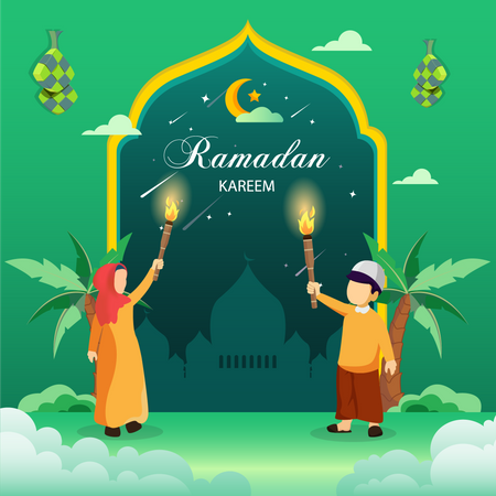 Muslim people holding torch  Illustration