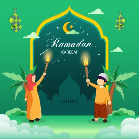 Muslim people holding torch  Illustration