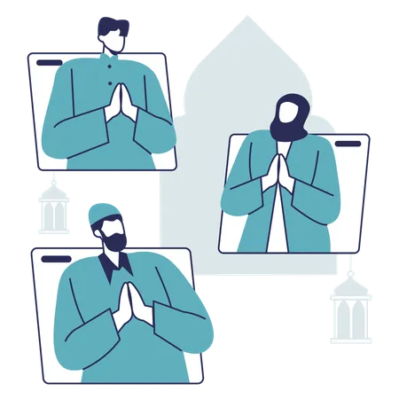 Muslim people Online Gathering  Illustration