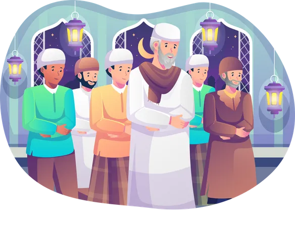 Muslim people perform tarawih prayers  Illustration
