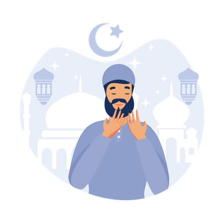 Muslim people pray in Ramadan holy month Illustration
