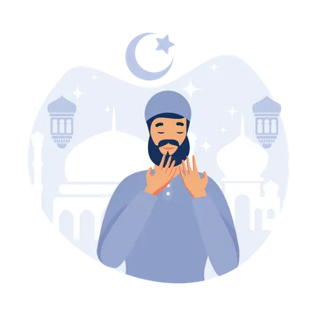 Muslim people pray in Ramadan holy month Illustration