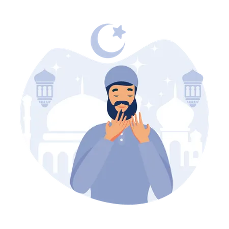 Muslim people pray in Ramadan holy month  Illustration