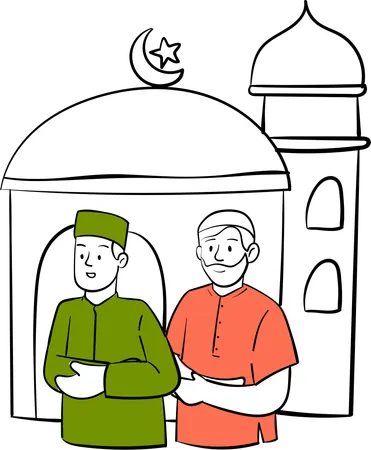 Muslim people praying eid in mosque  Illustration