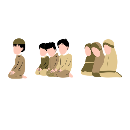 Muslim People Praying In Congregation  Illustration