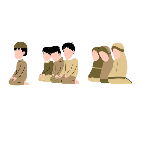 Muslim People Praying In Congregation  Illustration