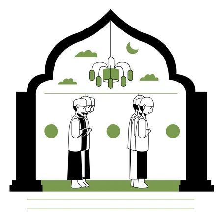 Muslim people praying inside Mosque  Illustration