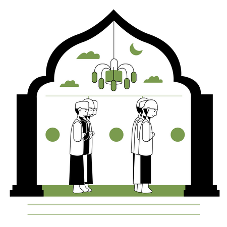 Muslim people praying inside Mosque  イラスト