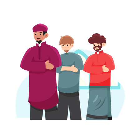 Muslim people praying salat together  Illustration