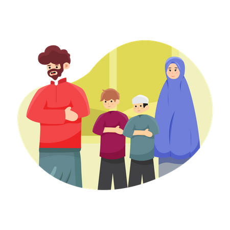 Muslim people praying salat together  Illustration