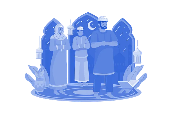 Muslim People Praying Together Illustration Concept On White Background Illustration