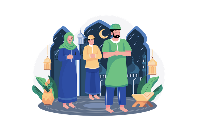 Muslim people praying together Illustration