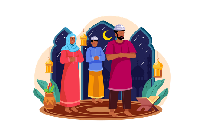 Muslim people praying together  Illustration