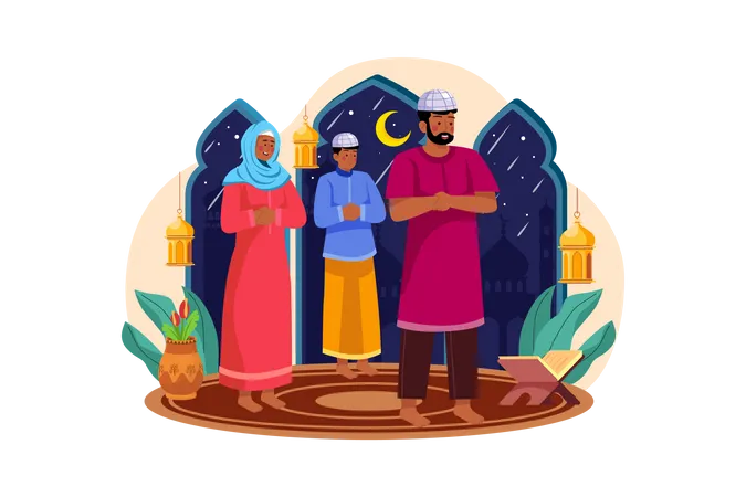 Muslim people praying together  Illustration