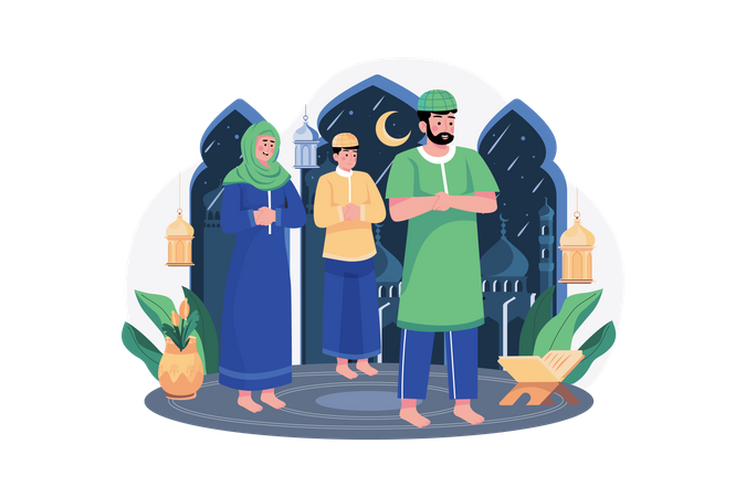 Muslim people praying together  Illustration