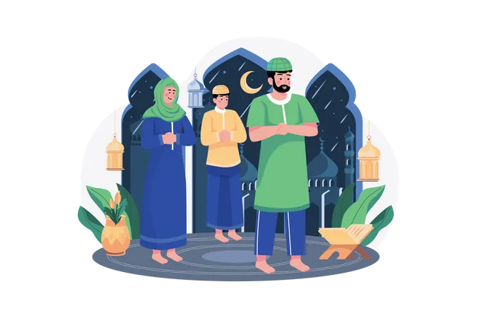 Muslim people praying together  Illustration