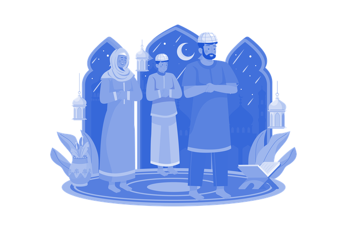 Muslim People Praying Together  Illustration