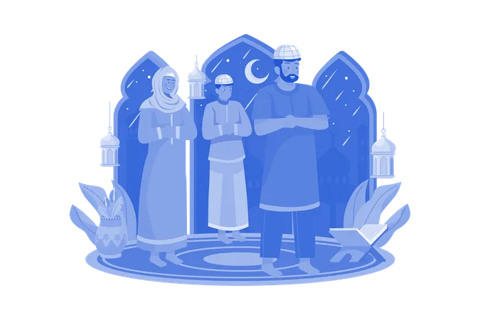 Muslim People Praying Together  Illustration