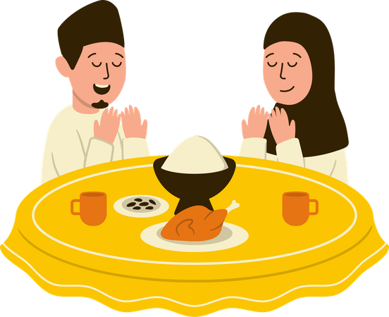 Muslim people prays to Allah before taking dinner  Illustration