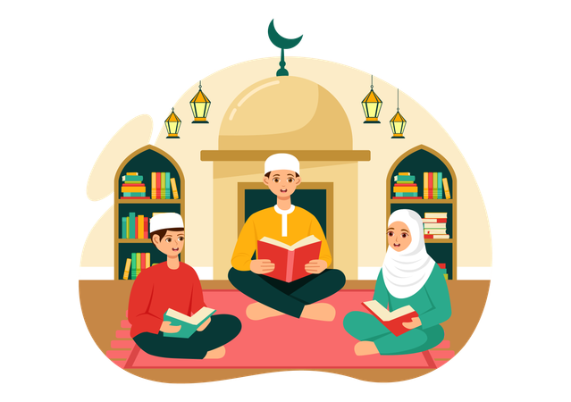Muslim people reading quran  Illustration