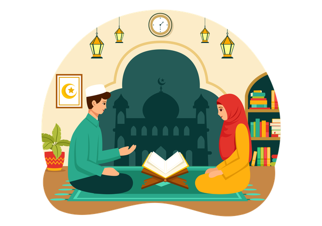 Muslim people reading quran  イラスト