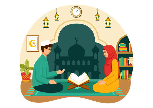 Muslim people reading quran  Illustration