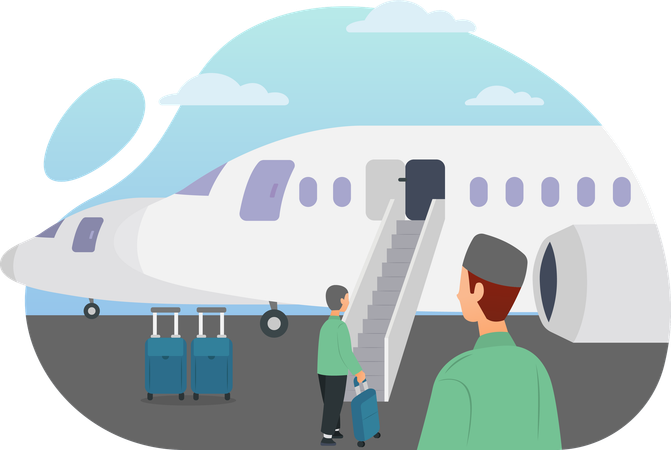 Muslim people take plane  Illustration