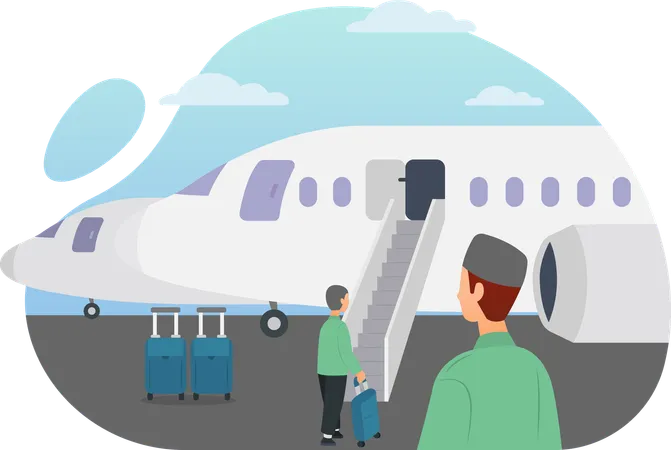 Muslim people take plane  Illustration