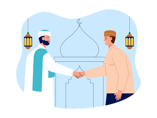 Muslim people wishing ramadan greeting  Illustration