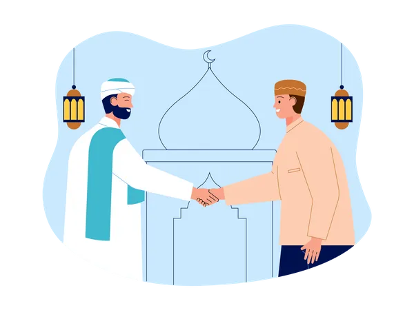 Muslim people wishing ramadan greeting  Illustration