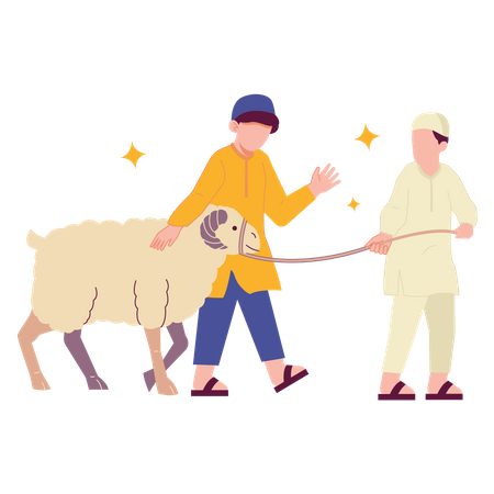 Muslim people with goat  Illustration