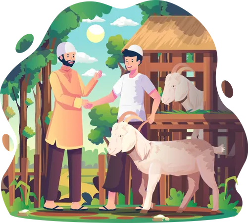 Muslim Person Buying Goat to celebrate Eid al-Adha  Illustration