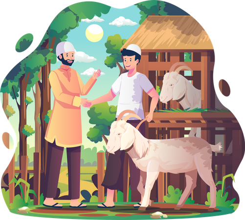 Muslim Person Buying Goat to celebrate Eid al-Adha  Illustration