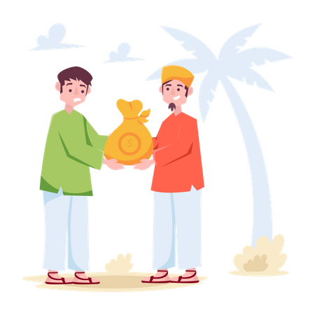 Muslim person Donating Money  Illustration