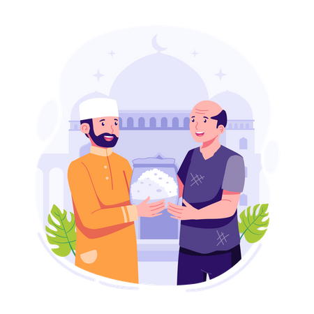 Muslim person give alms in ramadan  Illustration