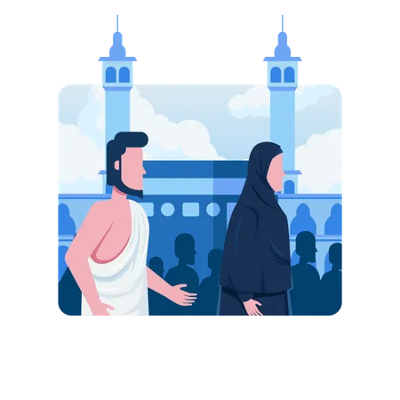 Muslim person performing Tawaf rituals  Illustration