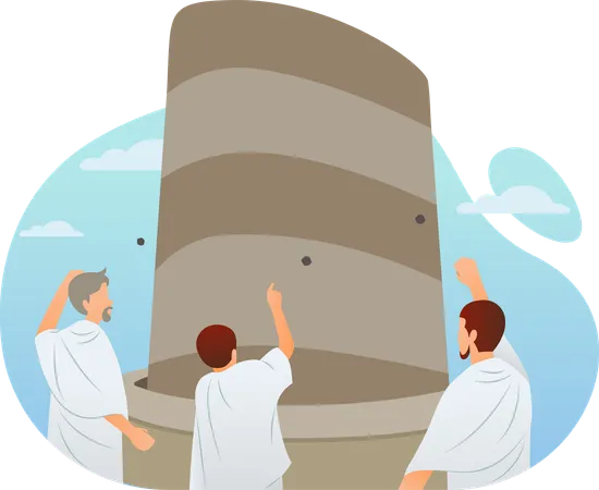 Muslim pilgrims throw stones at Jamarat walls  Illustration