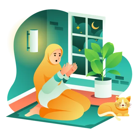 An Illustration Of Muslim Praying At Night Illustration