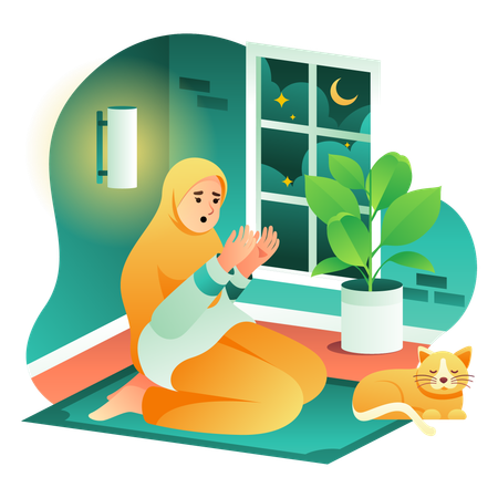 Muslim Praying at Night  Illustration