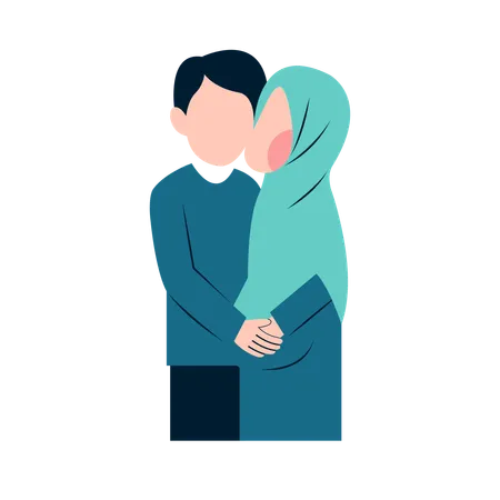Muslim Pregnant Couple Flat Illustration Illustration