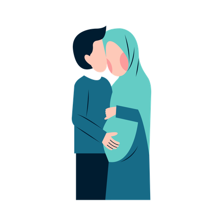 Muslim Pregnant Couple  Illustration