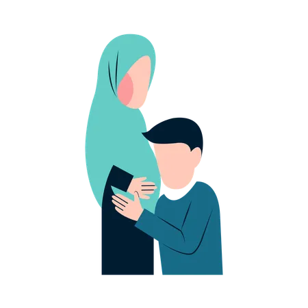 Muslim Pregnant Couple  Illustration